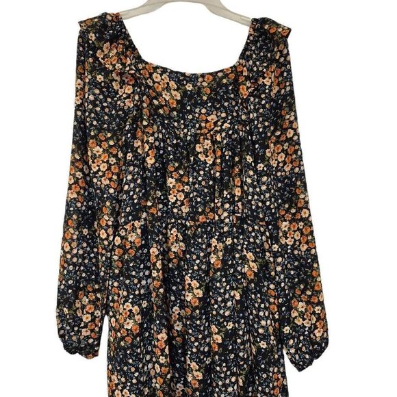 Hayden Women's Black/Orange/Ivory Poly Floral Lined Long Sleeve Dress - Picture 9 of 16
